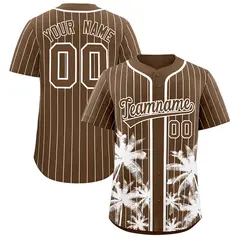 Light Brown White Pinstripe Coconut Tree Baseball Jersey