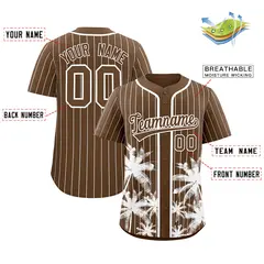 Light Brown White Pinstripe Coconut Tree Baseball Jersey 2