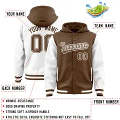 Light Brown White Raglan Two Tone Varsity Full-Snap Letterman Jacket Hoodie 4