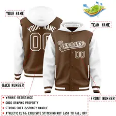 Light Brown White Raglan Two Tone Varsity Full-Snap Letterman Jacket Hoodie 4