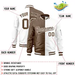 Light Brown White Varsity Full-Zip Letterman Bomber Jacket 2