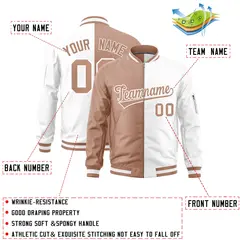 Light Brown White Varsity Full-Zip Letterman Bomber Jacket 2