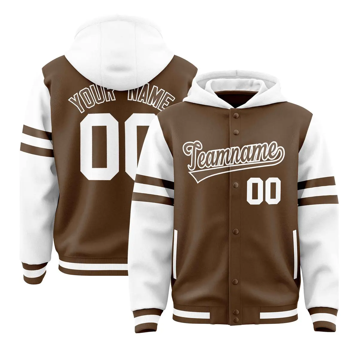 Light Brown White Varsity Letterman Hoodie Jacket Raglan Three Stripes