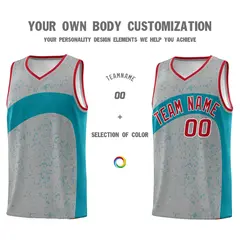 Light Gray Aqua Dot Graffiti Irregular Pattern Basketball Jersey 3