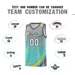 Light Gray Aqua Gradient Star Graffiti Basketball Jersey 3