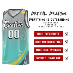 Light Gray Aqua Gradient Star Graffiti Basketball Jersey 4