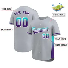 Light Gray Aqua Purple Gradient Side Baseball Jersey 2