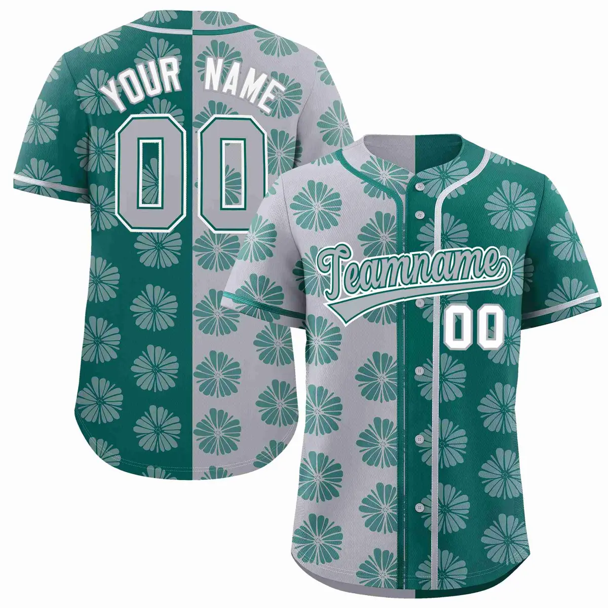 Light Gray Aqua Split Flower Graffiti Baseball Jersey