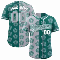 Light Gray Aqua Split Flower Graffiti Baseball Jersey 1