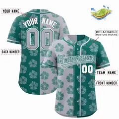 Light Gray Aqua Split Flower Graffiti Baseball Jersey 2