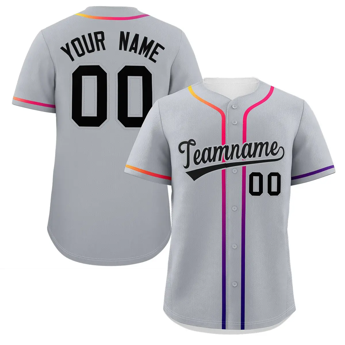Light Gray Black Gradient Ribbed Authentic Baseball Jersey