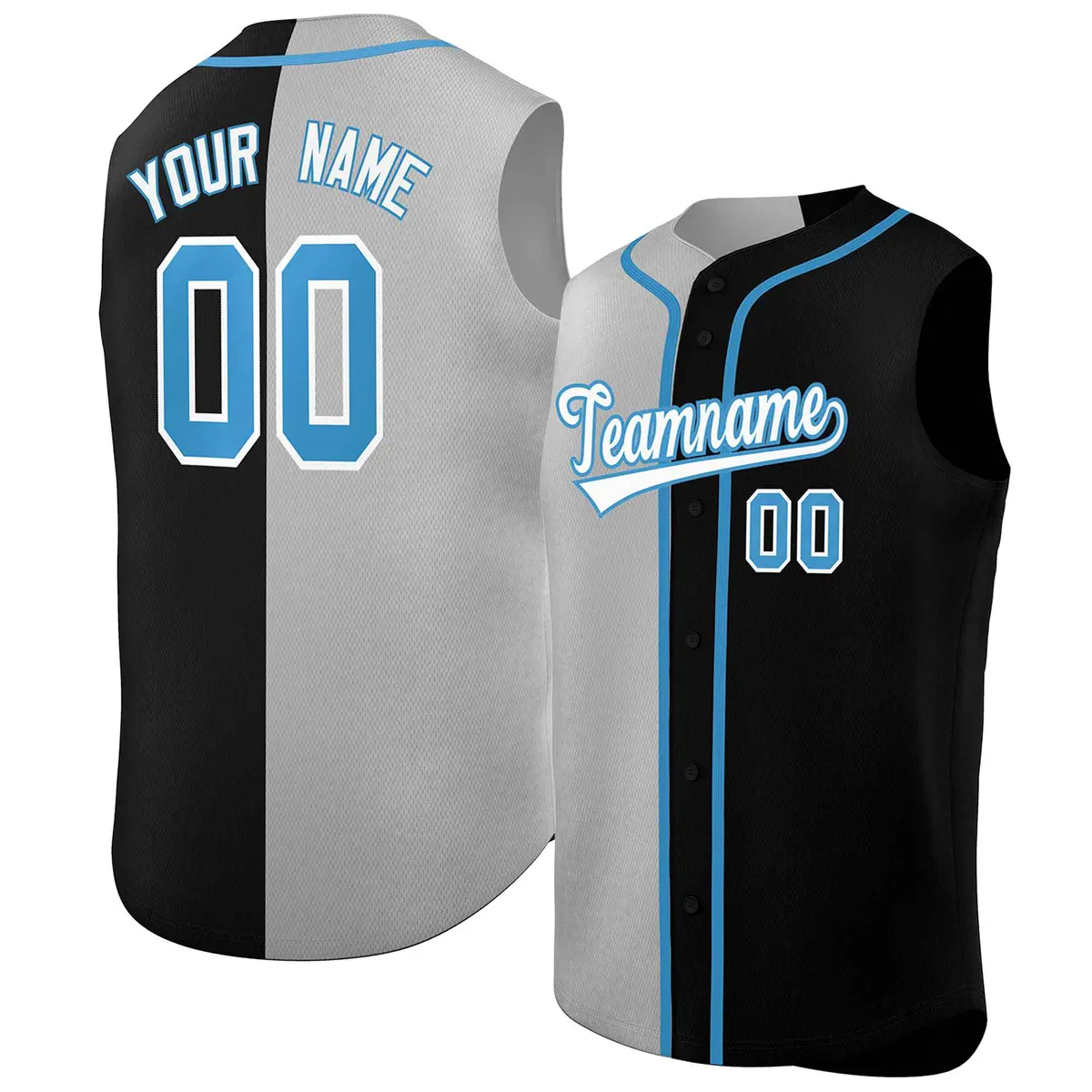 Light Gray Black Split-Design Sleeveless Baseball Jersey