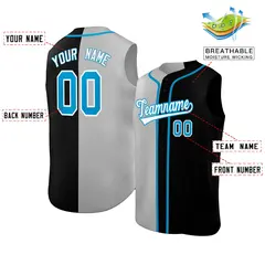 Light Gray Black Split-Design Sleeveless Baseball Jersey 2
