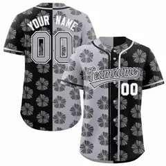 Light Gray Black Split Flower Graffiti Baseball Jersey 1