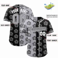 Light Gray Black Split Flower Graffiti Baseball Jersey 2