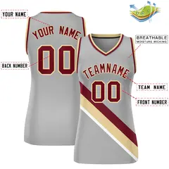 Women's Light Gray Crimson-Khaki Thick Slash Mesh Basketball Jersey 2