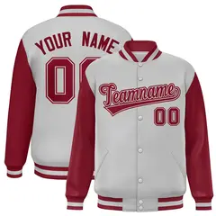 Light Gray Crimson Raglan Varsity Letterman Baseball Jacket