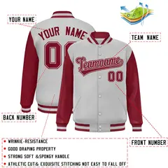 Light Gray Crimson Raglan Varsity Letterman Baseball Jacket 2