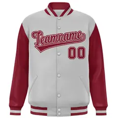 Light Gray Crimson Raglan Varsity Letterman Baseball Jacket 3