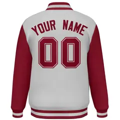 Light Gray Crimson Raglan Varsity Letterman Baseball Jacket 4