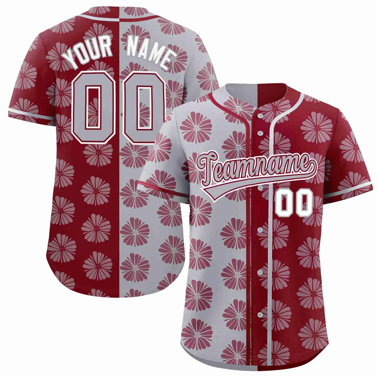 Light Gray Crimson Split Flower Graffiti Baseball Jersey