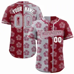 Light Gray Crimson Split Flower Graffiti Baseball Jersey 1