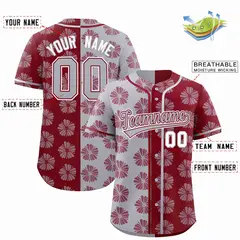 Light Gray Crimson Split Flower Graffiti Baseball Jersey 2
