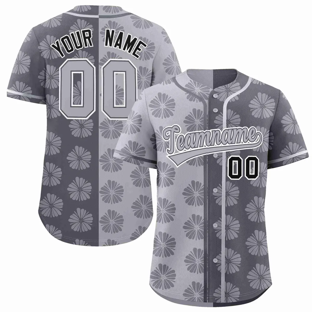 Light Gray Dark Gray Split Flower Graffiti Baseball Jersey