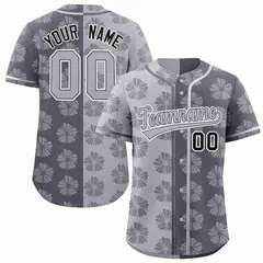 Light Gray Dark Gray Split Flower Graffiti Baseball Jersey 1