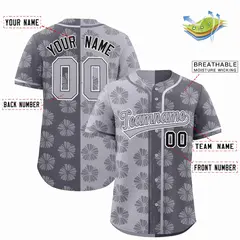 Light Gray Dark Gray Split Flower Graffiti Baseball Jersey 2