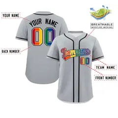 Light Gray LGBT Rainbow Pride Month Baseball Jersey 2