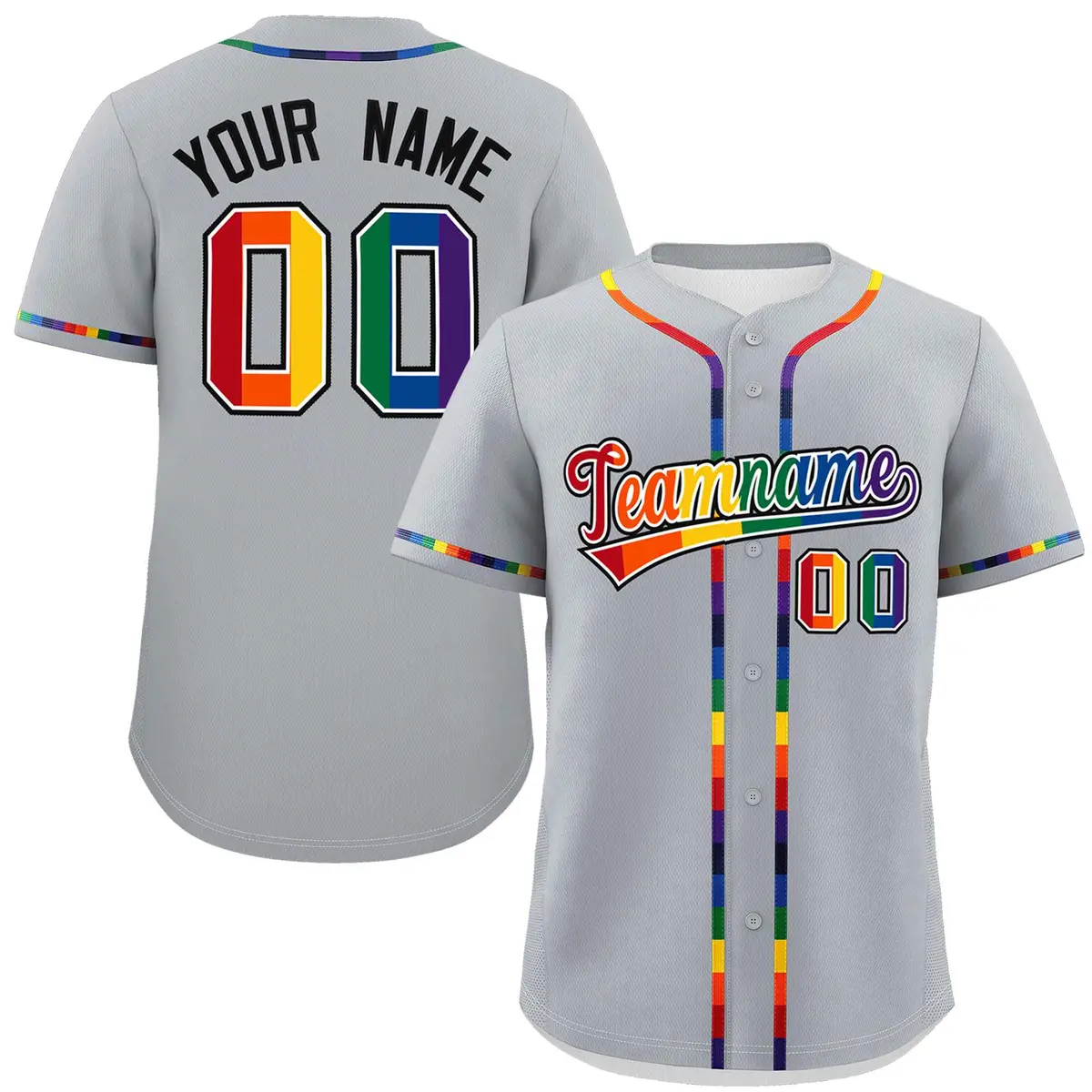 Light Gray LGBT Rainbow Pride Month Baseball Jersey