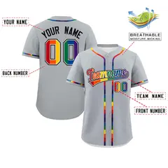 Light Gray LGBT Rainbow Pride Month Baseball Jersey 2