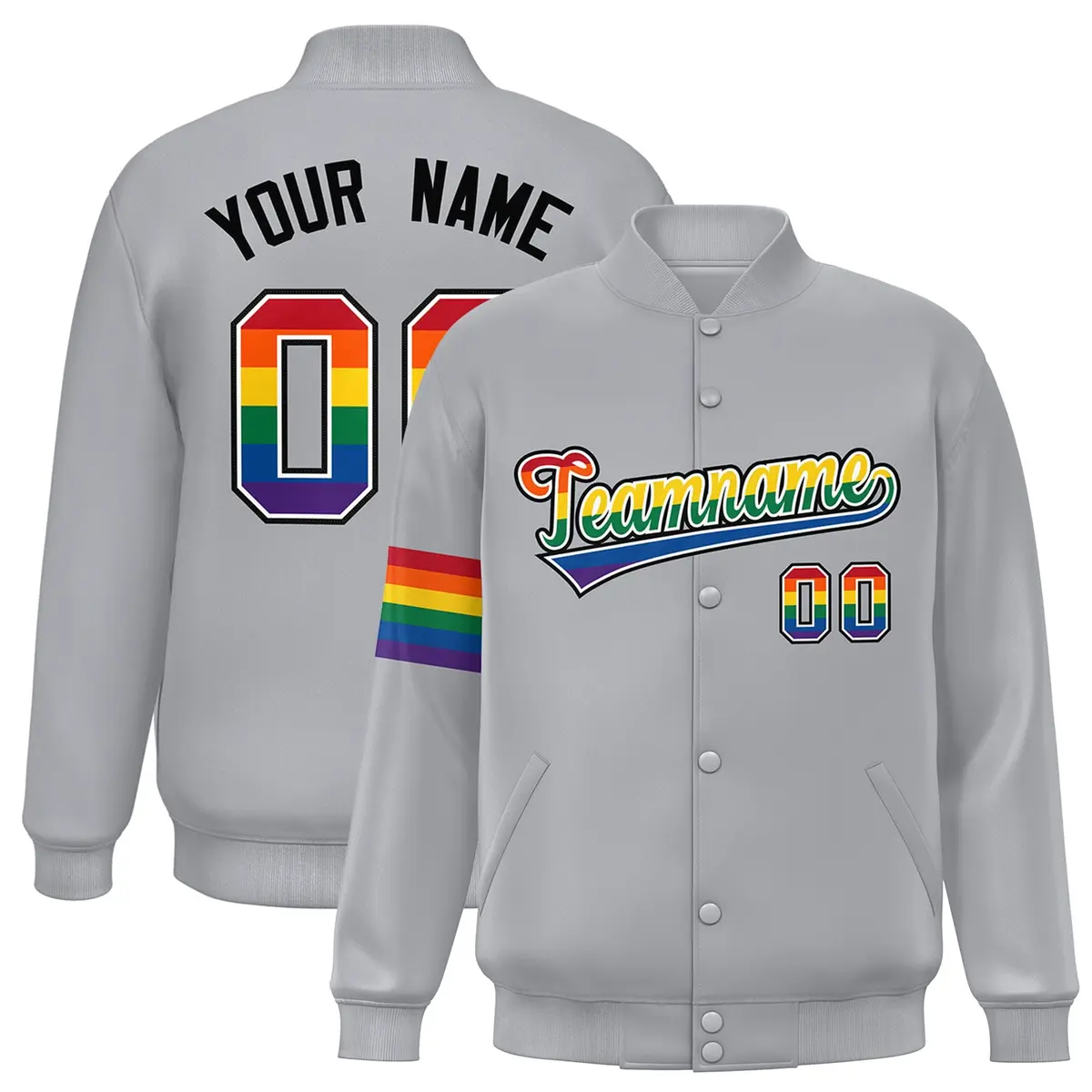 Light Gray LGBT Rainbow Pride Month Letterman Baseball Jacket