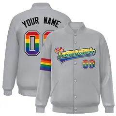 Light Gray LGBT Rainbow Pride Month Letterman Baseball Jacket