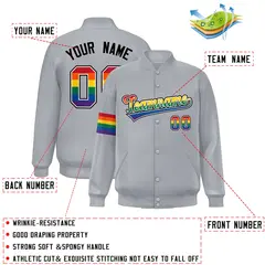 Light Gray LGBT Rainbow Pride Month Letterman Baseball Jacket 2