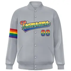 Light Gray LGBT Rainbow Pride Month Letterman Baseball Jacket 3