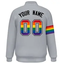 Light Gray LGBT Rainbow Pride Month Letterman Baseball Jacket 4