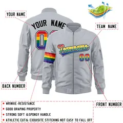 Light Gray LGBT Rainbow Pride Month Letterman Bomber Jacket 2