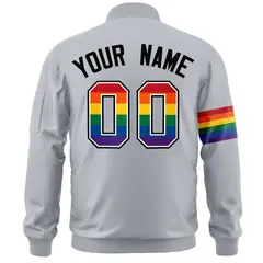Light Gray LGBT Rainbow Pride Month Letterman Bomber Jacket 4