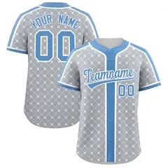 Light Gray Lt Blue-White Plaid Authentic Baseball Jersey