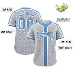 Light Gray Lt Blue-White Plaid Authentic Baseball Jersey 2