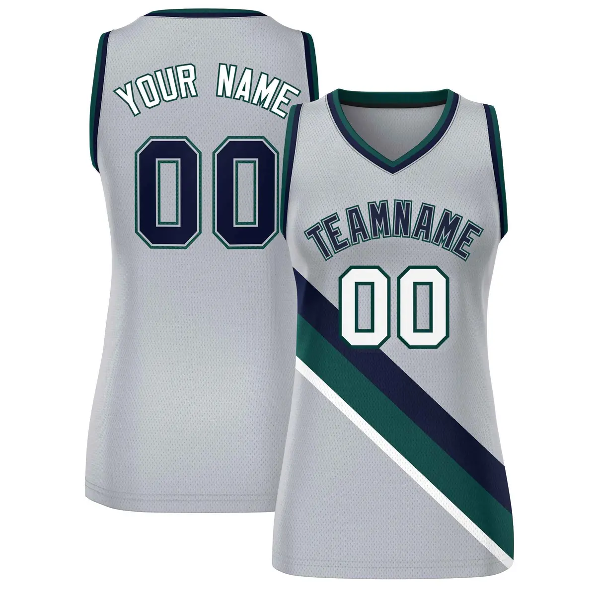Women's Light Gray Navy-Midnight Green Thick Slash Mesh Basketball Jersey