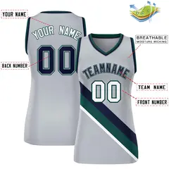 Women's Light Gray Navy-Midnight Green Thick Slash Mesh Basketball Jersey 2