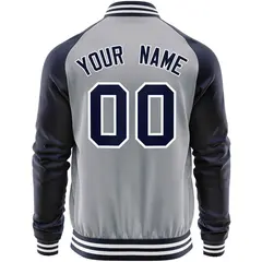Light Gray Navy Raglan Full-Zip Letterman Baseball Jacket 6