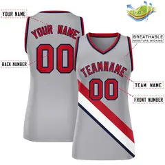 Women's Light Gray Navy-Red Thick Slash Mesh Basketball Jersey 2