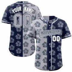 Light Gray Navy Split Flower Graffiti Baseball Jersey 1