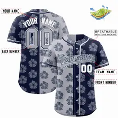 Light Gray Navy Split Flower Graffiti Baseball Jersey 2