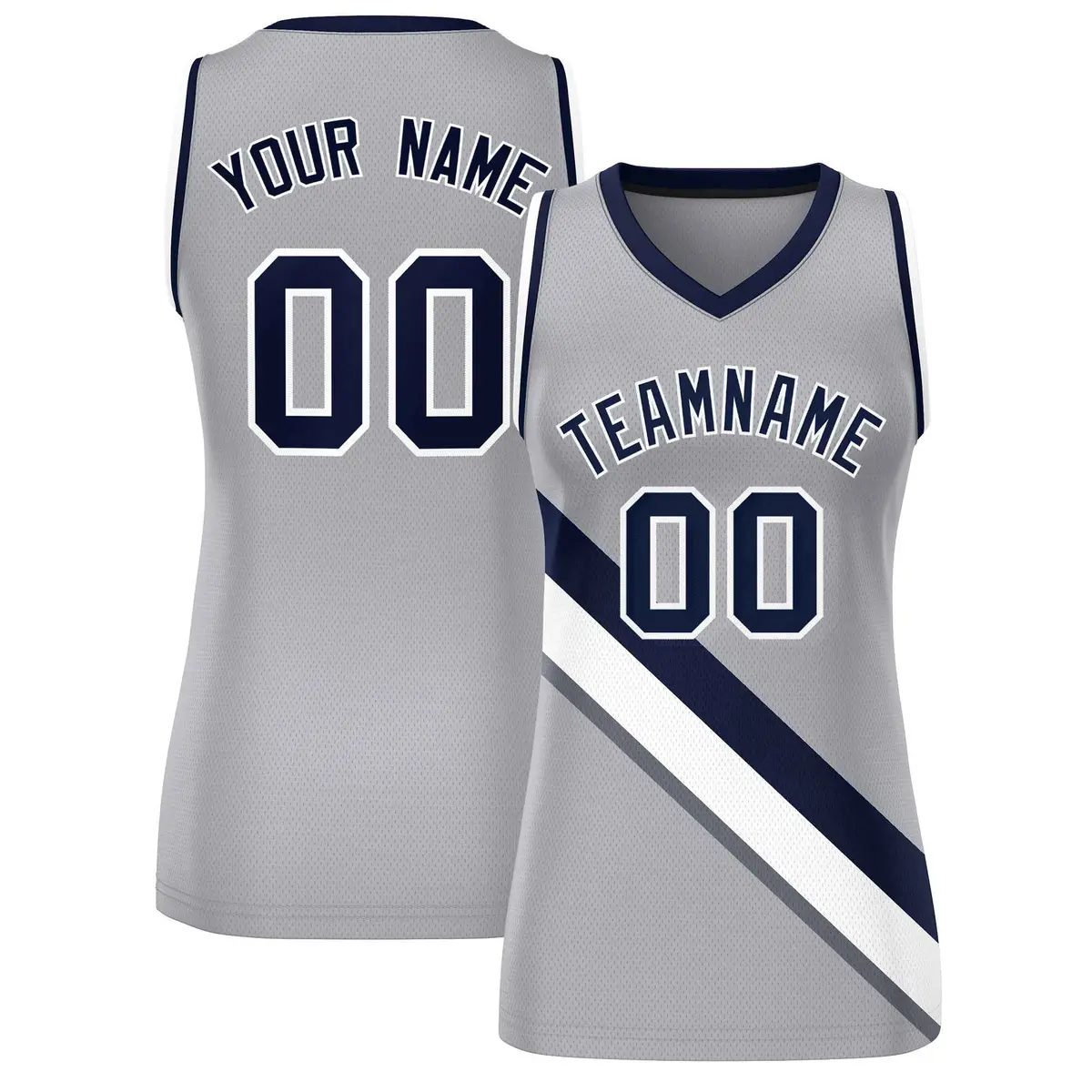 Women's Light Gray Navy-White Thick Slash Mesh Basketball Jersey