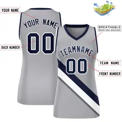 Women's Light Gray Navy-White Thick Slash Mesh Basketball Jersey 2